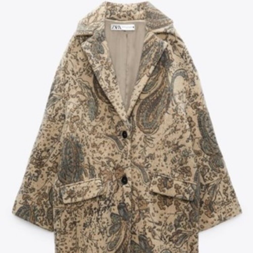 Zara Beige Paisley Long Coat - Picture 3 of 4